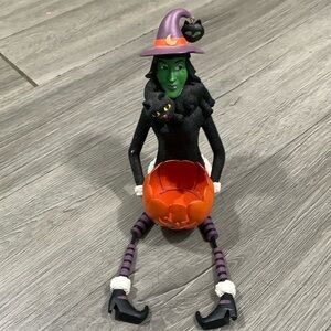 Illuminations Sitting Witch with Smiling Pumpkin Votive Candle Holder